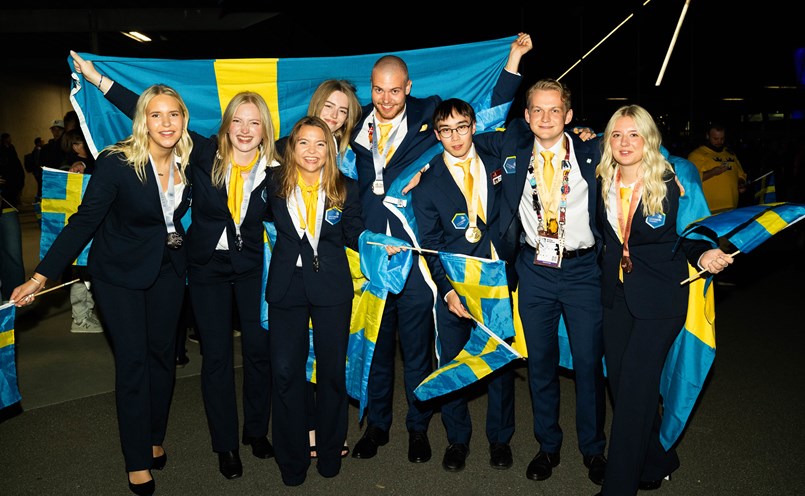 Alla guld-, silver- och bronsmedaljörer från det svenska landslaget. Foto: Emil Andersson.