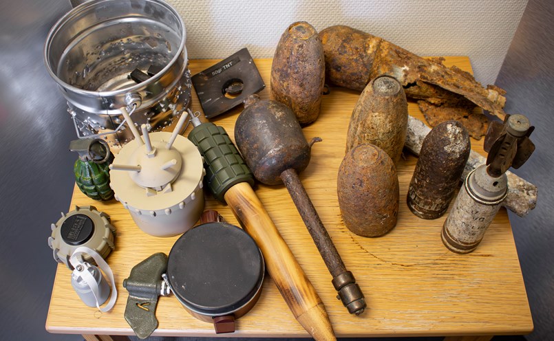 Minor och granater på display hos Dynasafe. Foto: Joakim Rådström.