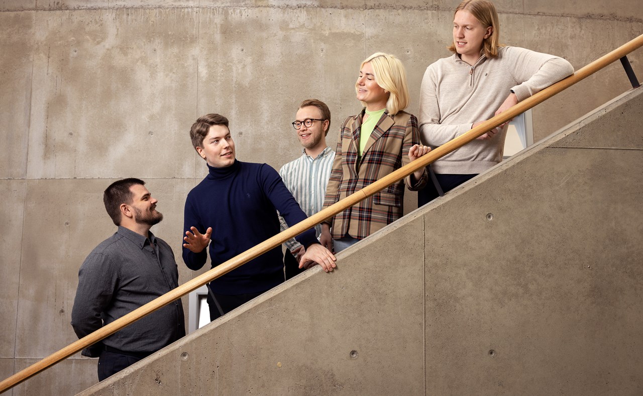 Higates grundare, på Chalmers Venture. Från vänster till höger: Medgrundarna Felix Engelbrektsson, Axel Sabel och Adam Andreasson, affärsutvecklare och HR-chef Ellen Gellerbrant, samt medgrundare och vd, Henrik Olausson.